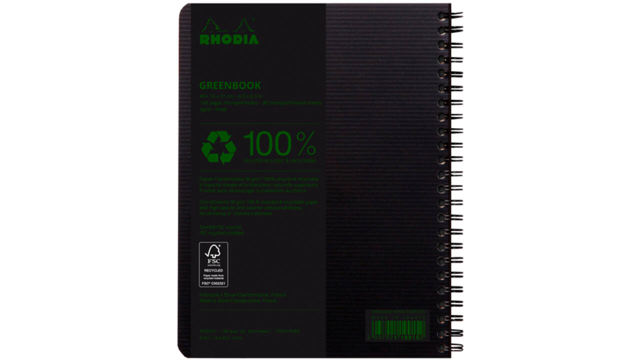 Notitieboek Rhodia Greenbook A5 lijn 6-gaats 180 pagina's 90gr zwart