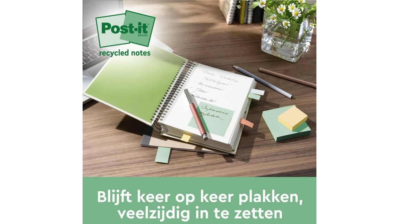 Memoblok 3M Post-it 654 RSSCOL 76x76mm assorti kleur 3+1 gratis