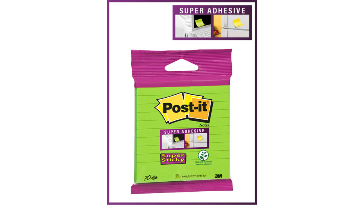 Memoblok 3M Post-it XL-LL Super Sticky 101mmx101mm groen met lijn