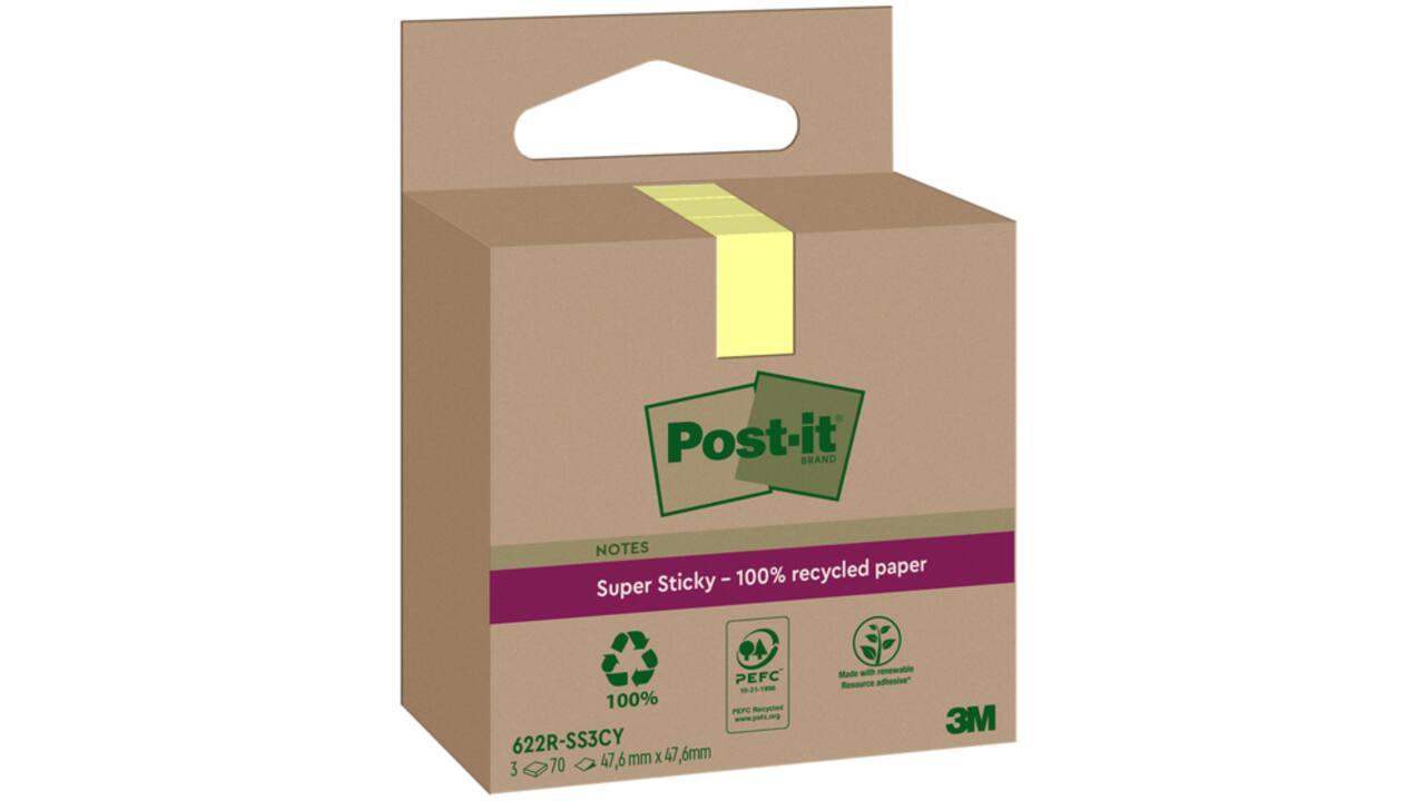 Memoblok 3M Post-it 622 RSS3CY 47,6x47,6mm geel