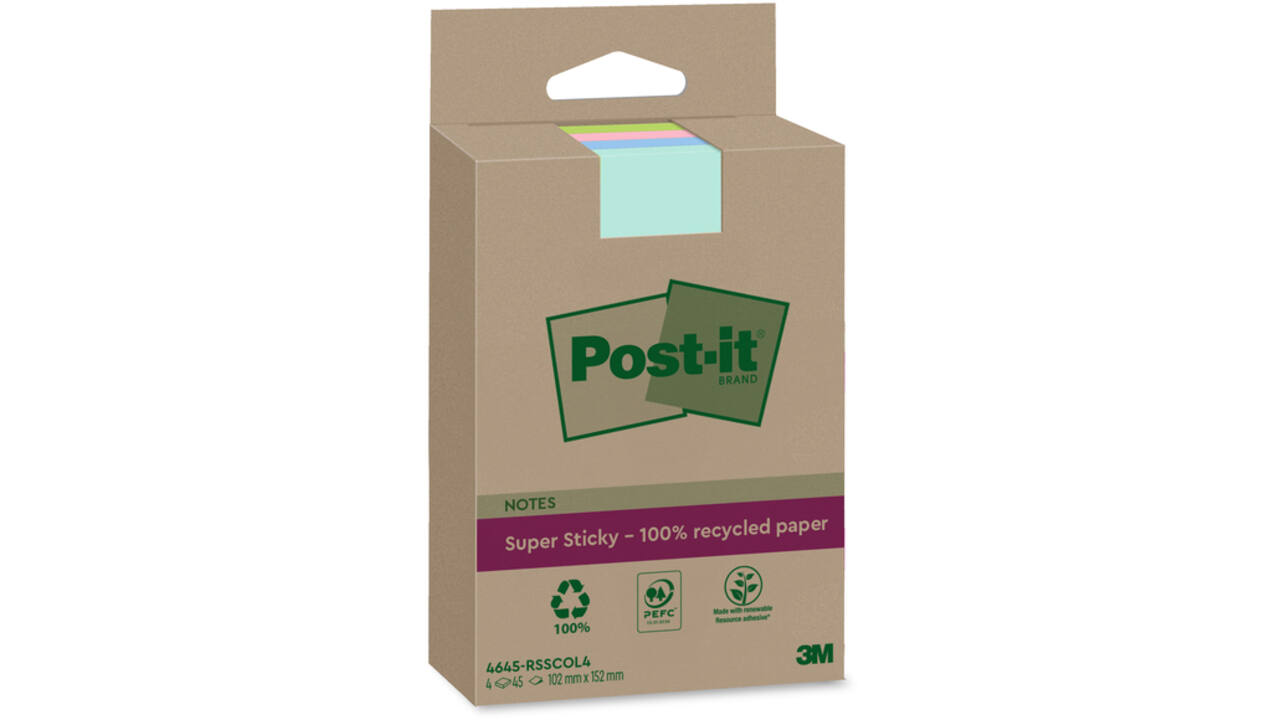 Memoblok 3M Post-it 4645-RSSCOL4 Super Sticky 102x152mm ass. Kleur