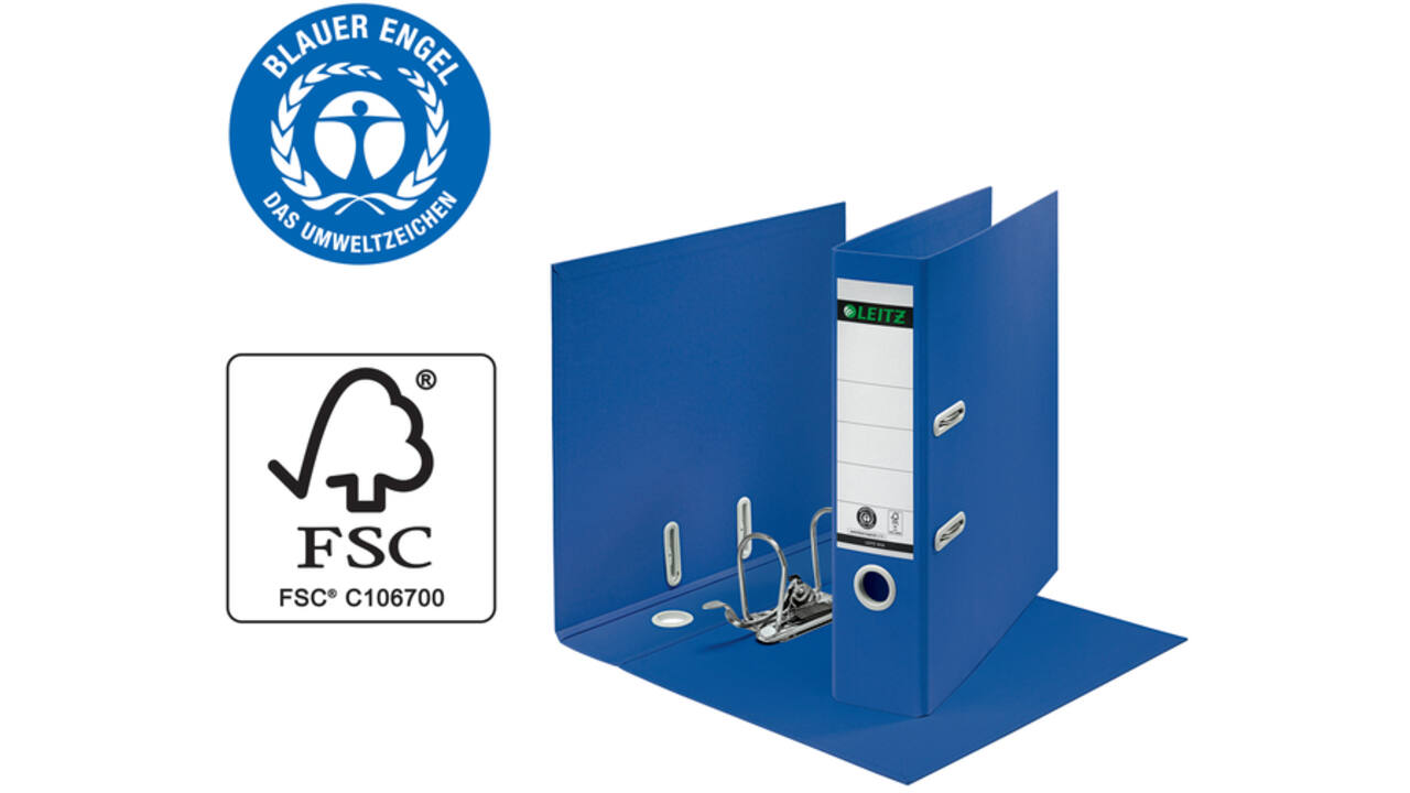 Ordner Leitz 180° Recycle 80 mm karton A4 blauw