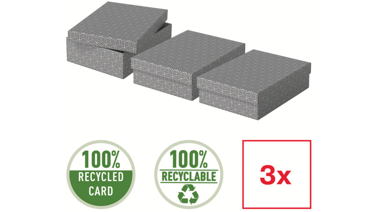 Opberg- en geschenkdoos Esselte home middelgroot 265x100x360mm grijs 3 stuks