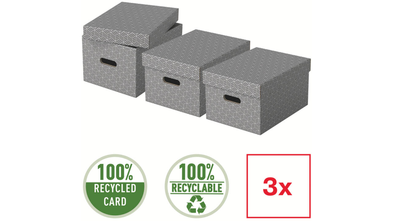 Opbergdoos Esselte home middelgroot 265x205x365mm grijs 3 stuks