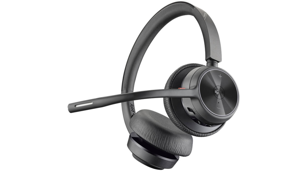 Headset HP POLY Voyager 4320-M met BT700 dongle en oplaadstatief