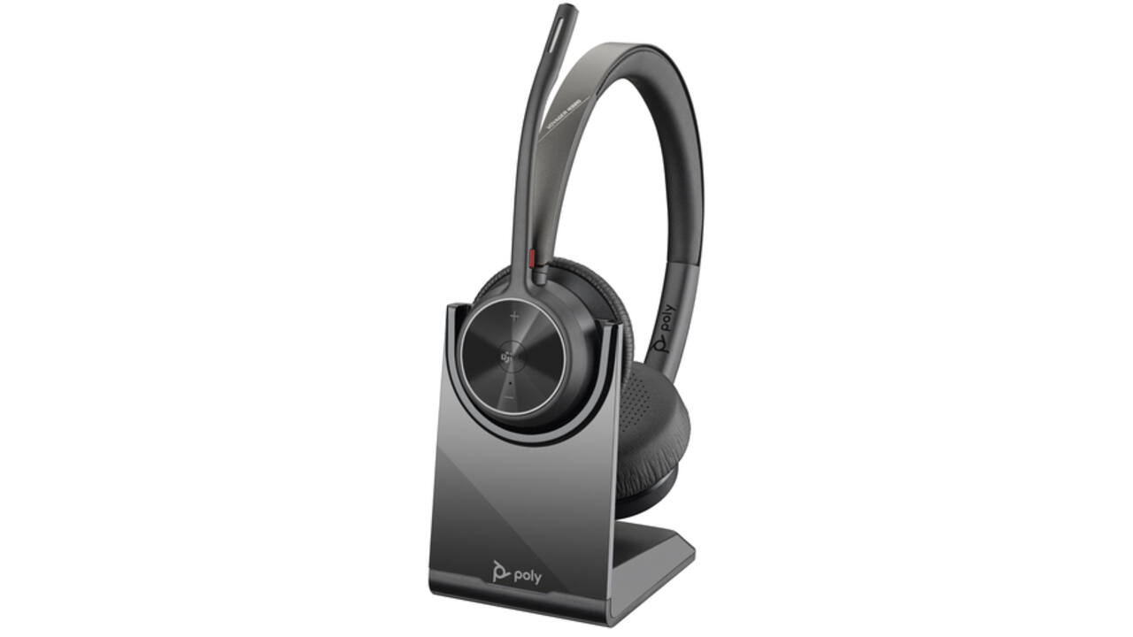 Headset HP POLY Voyager 4320-M met BT700 dongle en oplaadstatief