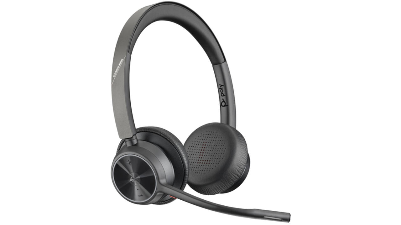 Headset HP POLY Voyager 4320-M met BT700 dongle en oplaadstatief