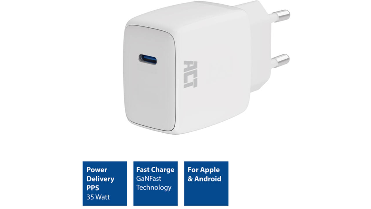 Oplader act 35w 1-poort usb c wit