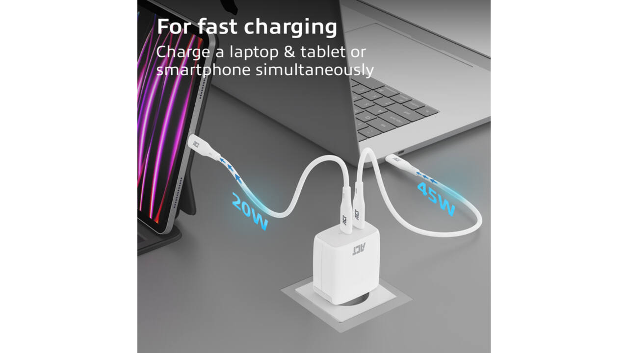 Oplader act 65w 2-poorts usb c wit