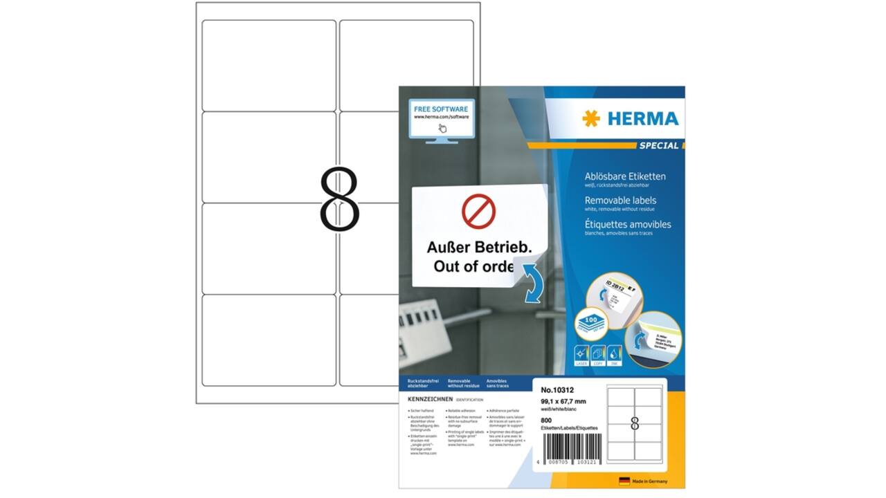 Etiket HERMA 10312 99.1x67.7mm verwijderbaar wit 800 etiketten
