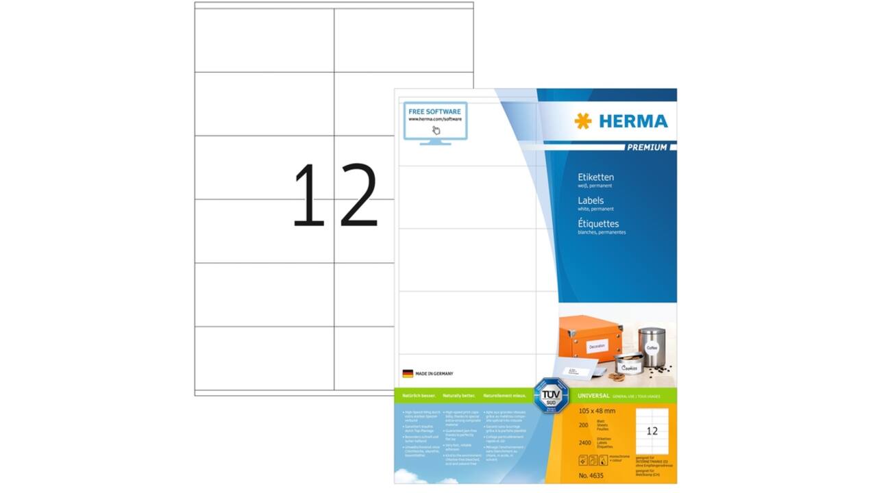 Etiket HERMA 4635 105x48mm Premium wit 2400 etiketten