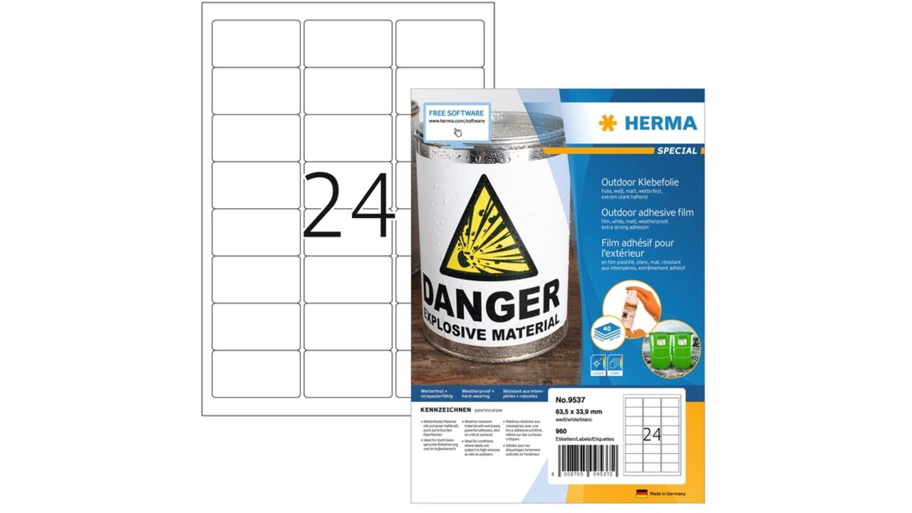 Etiket HERMA 9537 63.5x33.9mm weerbestendig wit 960 etiketten