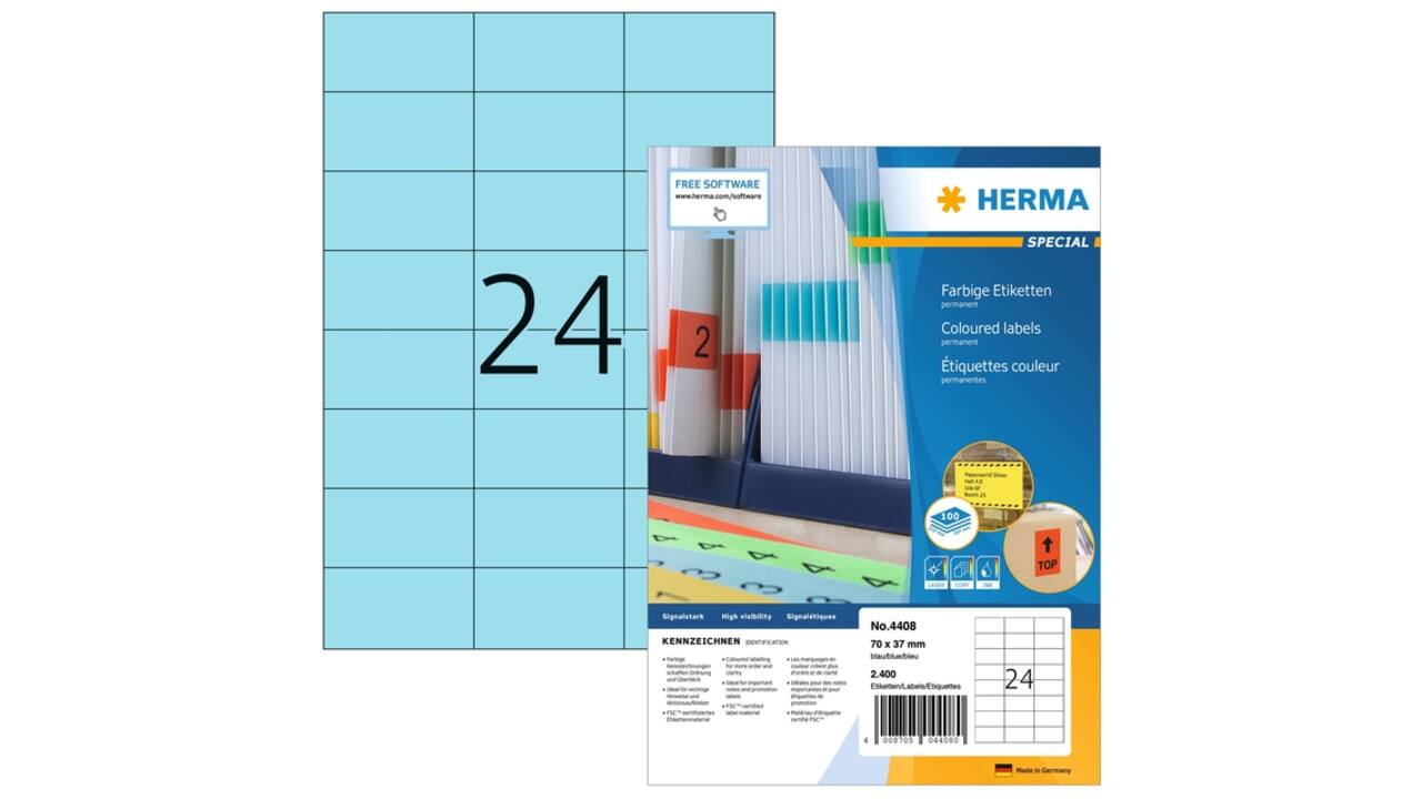 Etiket HERMA 4408 70x37mm blauw 2400 etiketten