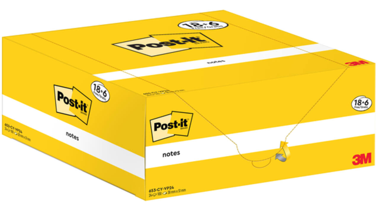 Memoblok 3M Post-it 653-CY 38mmx51mm geel voordeelpak