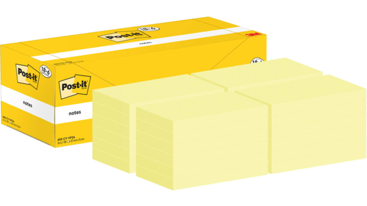 Memoblok 3M Post-it 655-CY 76x127mm geel voordeelpak
