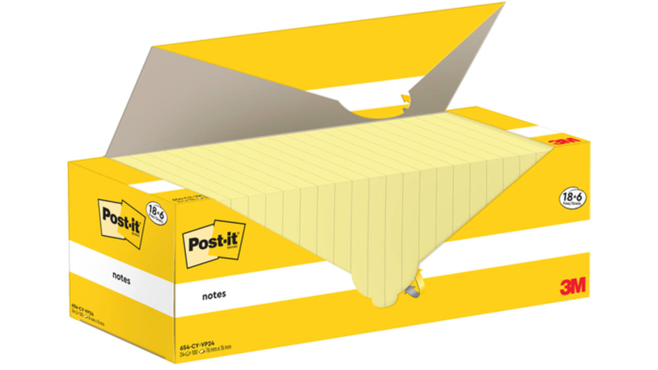 Memoblok 3M Post-it 654-CY 76x76mm geel voordeelpak