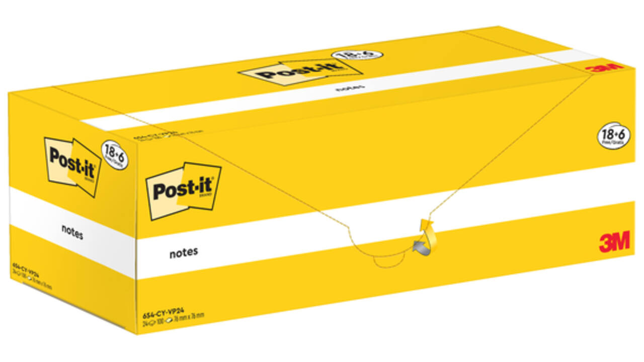 Memoblok 3M Post-it 654-CY 76x76mm geel voordeelpak