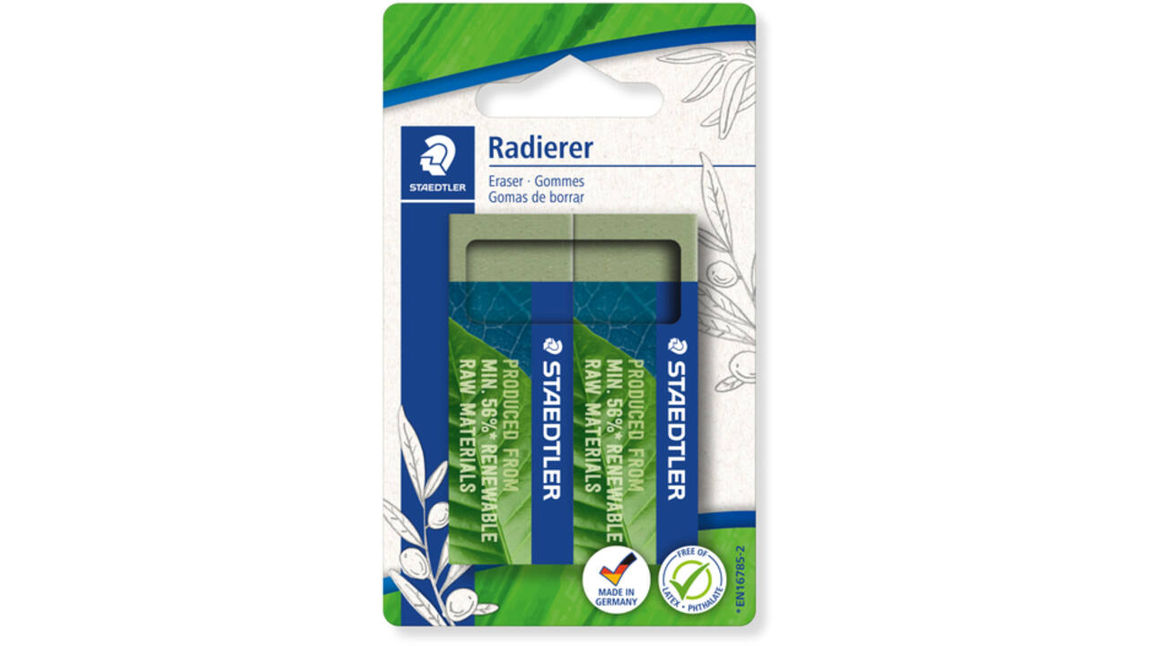 Gum Staedtler Eco 52680 65x23x10mm olijfgroen blister à 2 stuks