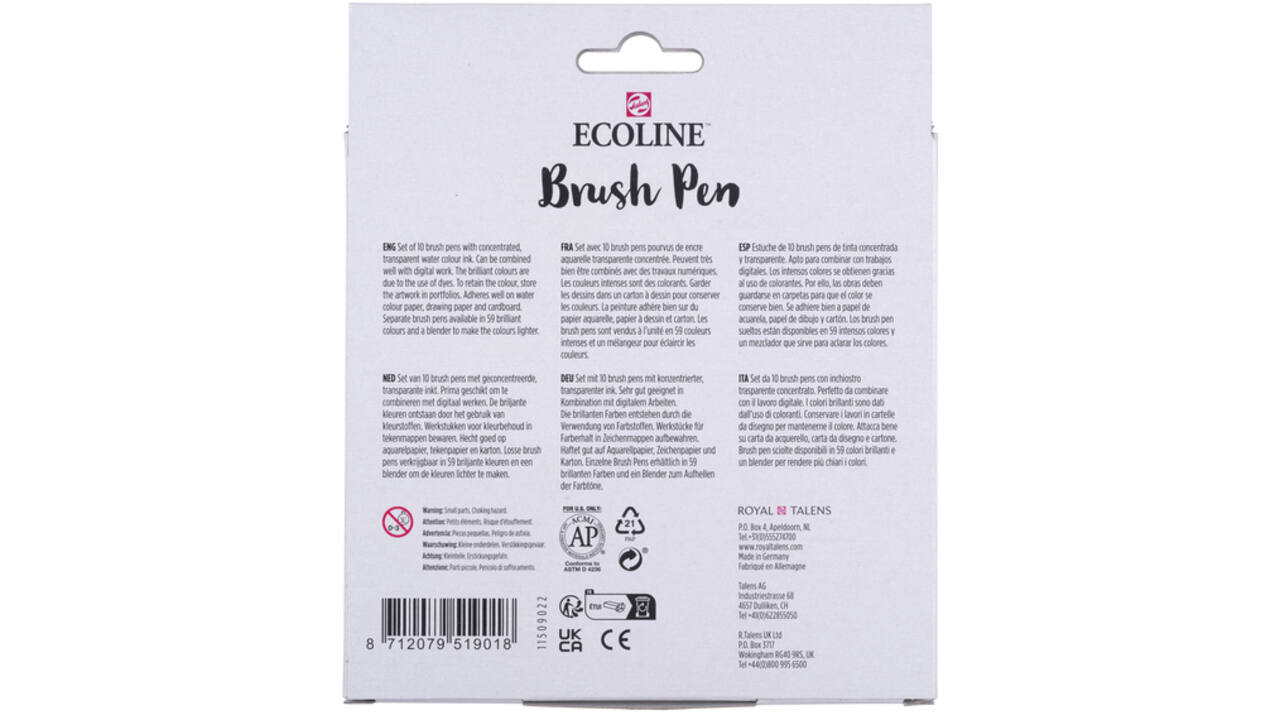 Brushpen Talens Ecoline set à 10 stuks primair