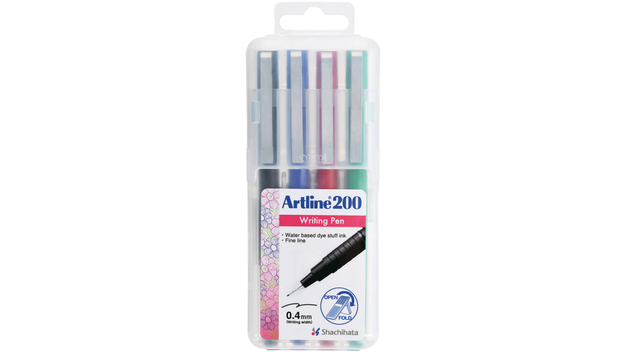 Fineliner Artline 200 rond fijn asssorti 4 stuks