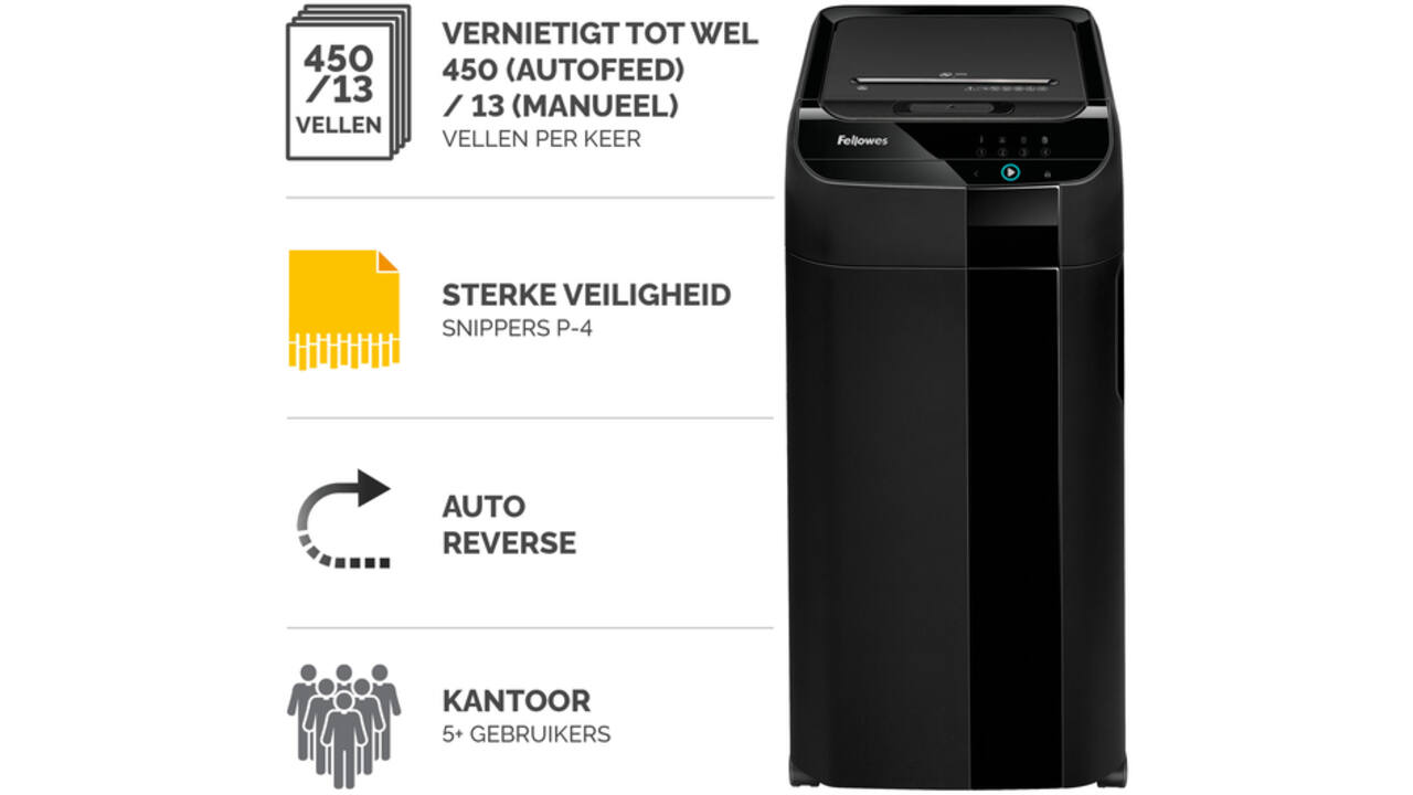 Papiervernietiger Fellowes Automax 450C snippers 4x38mm zwart