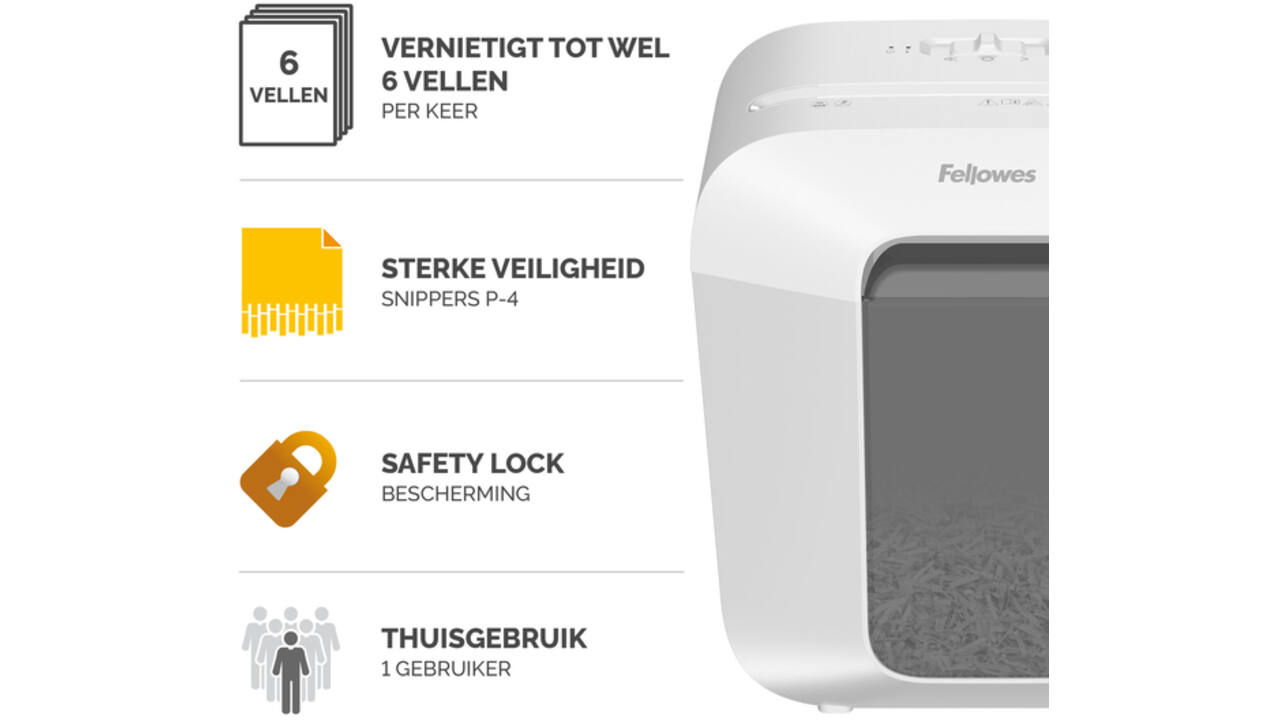 Papiervernietiger Fellowes Powershred LX25 snippers 4x37mm wit