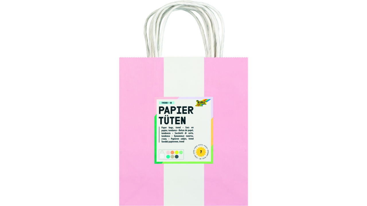 Tas met handvat Folia kraftpapier 110gr 18x21x8cm set à 7 kleuren