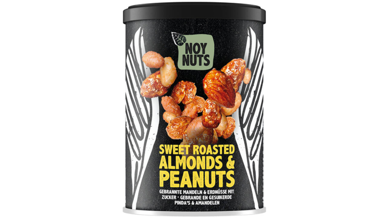 Pinda's NoyNuts gesuikerd en gebrand met amandelen blik 135 gram