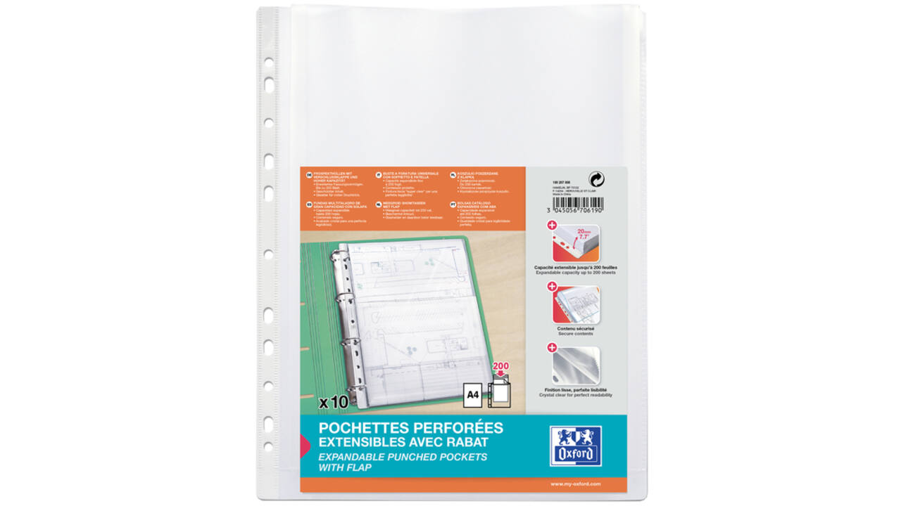 Showtas Oxford A4 PP 200µ glashelder met sluitklep 10 stuks