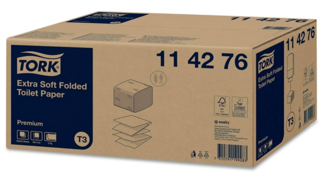 Toiletpapier Tork T3 gevouwen Premium Extra Soft 2-laags 30x252vel 114276