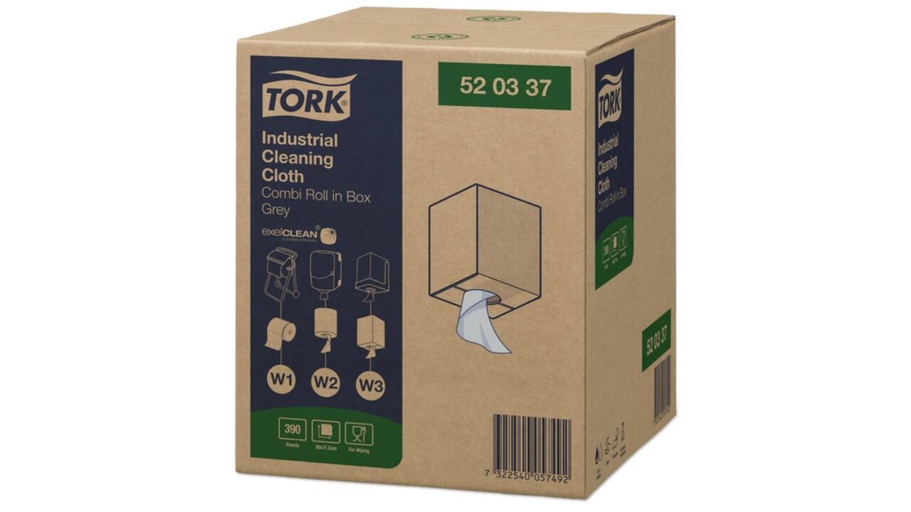 Reinigingsdoek Tork Industrial Combi W1/2/3 nonwoven 390vel grijs 520337