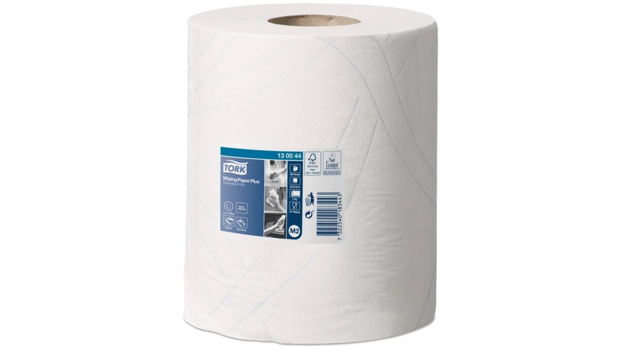 Poetspapier Tork Wiping Plus M2 Centerfeed 2-laags 125m wit 130044