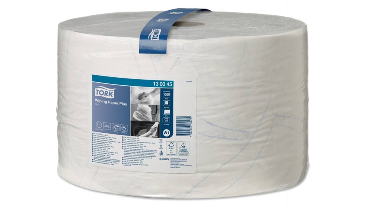 Poetspapier Tork Wiping Plus W1 2-laags 1500vel wit 130045
