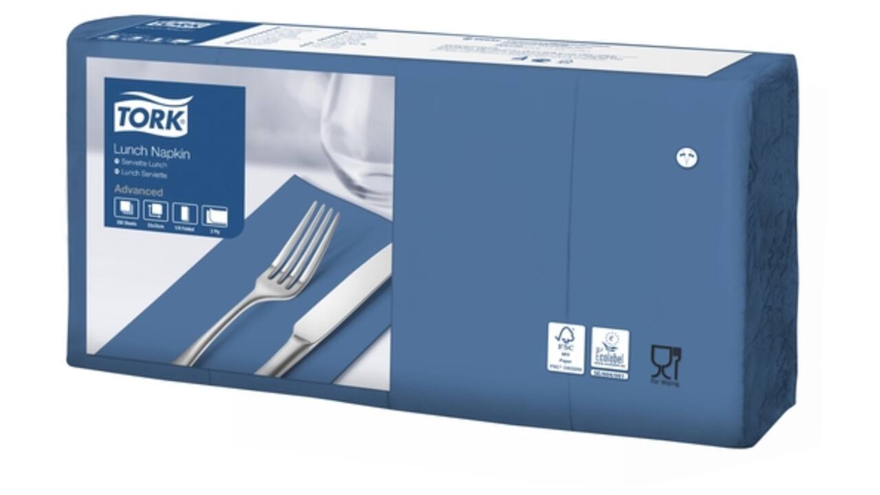 Lunchservet Tork Advanced 1/8 vouw 2-laags 328x325mm 200 vel donkerblauw 477421