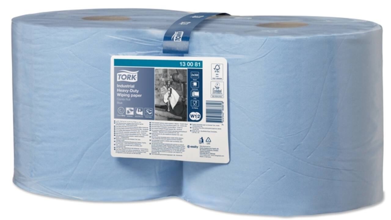 Poetspapier Tork Wiping Heavy-Duty Combi W1/2 3-laags 119m blauw 130081