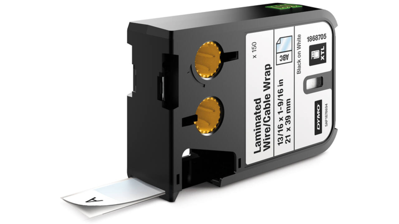 Labeltape Dymo XTL kabelwikkel 21mm zwart op wit