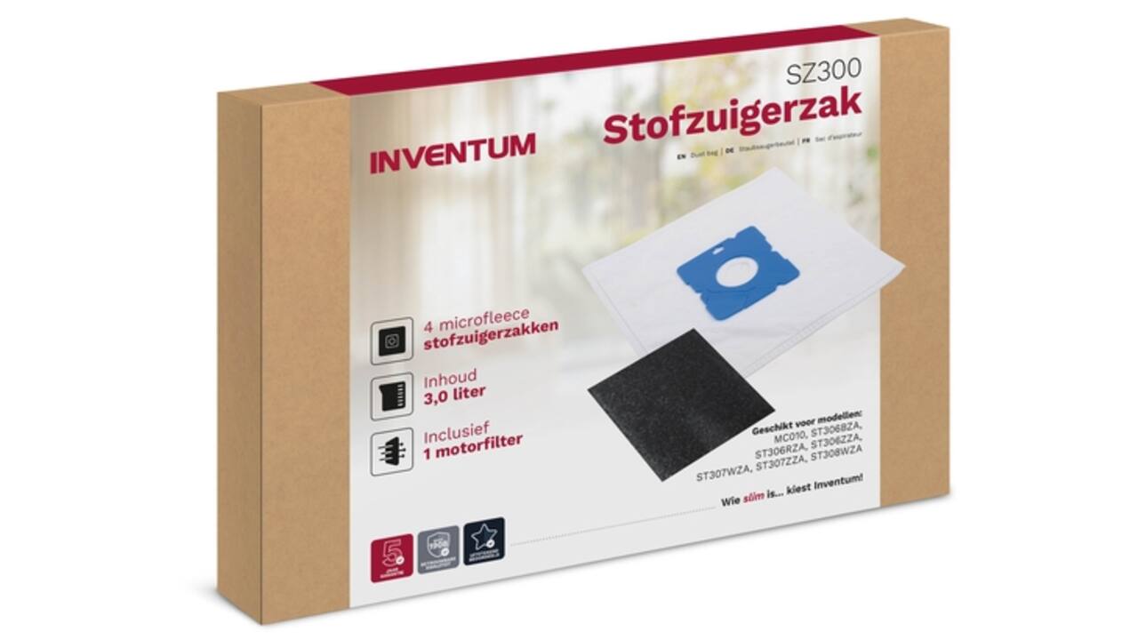 Stofzuigerzak Inventum 3l set van 4 zakken + motorfilter