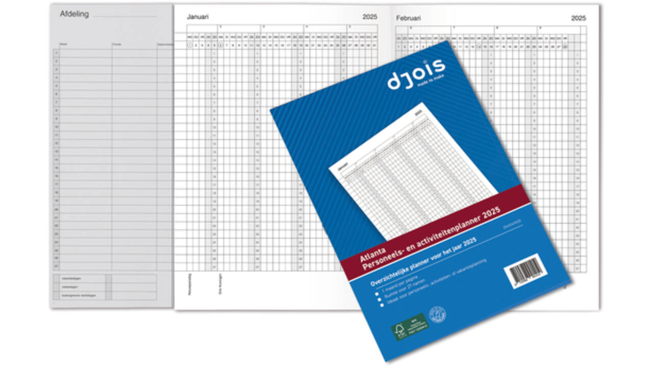Jaarplanner 2025 Djois personeel- en activiteitenplanner