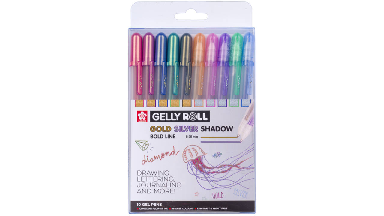 Gelschrijver Sakura Gelly Roll Gold Silver Shadow set à 10 kleuren