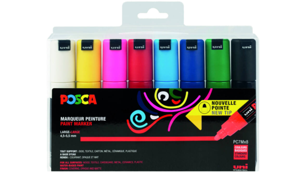 Verfstift Posca PC7M breed assorti set à 8 stuks