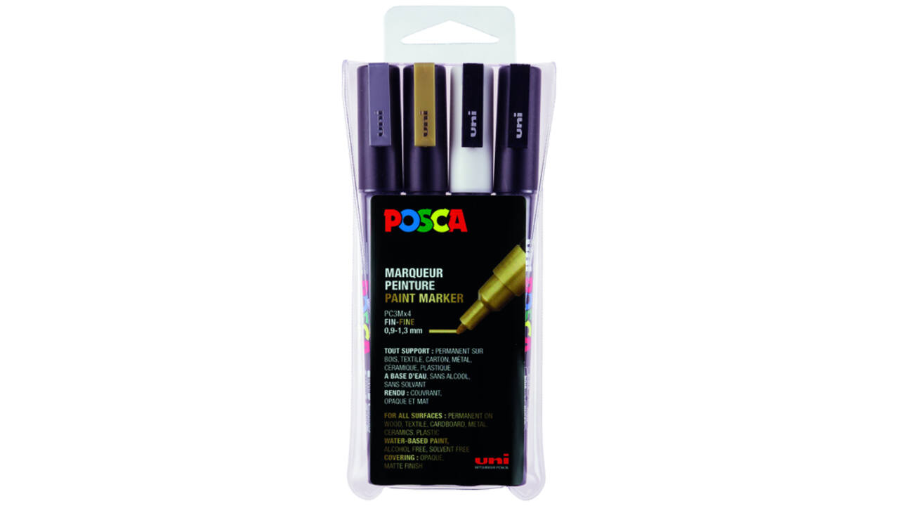 Verfstift Posca PC3M fijn assorti set à 4 stuks