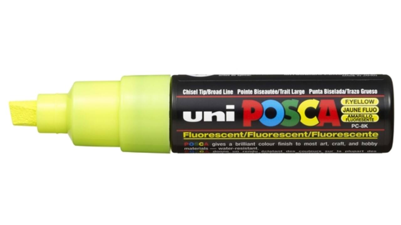 Verfstift Posca PC8K breed schuin fluor geel