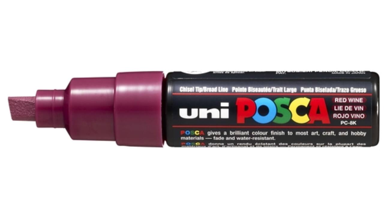 Verfstift Posca PC8K breed schuin wijnrood