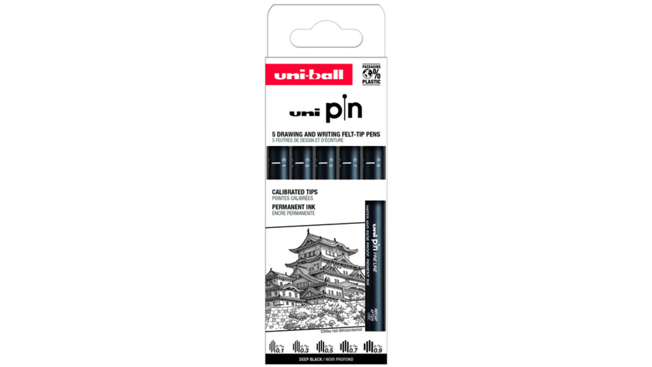Fineliner Uni-ball Pin ASP008 set à 5 breedtes zwart
