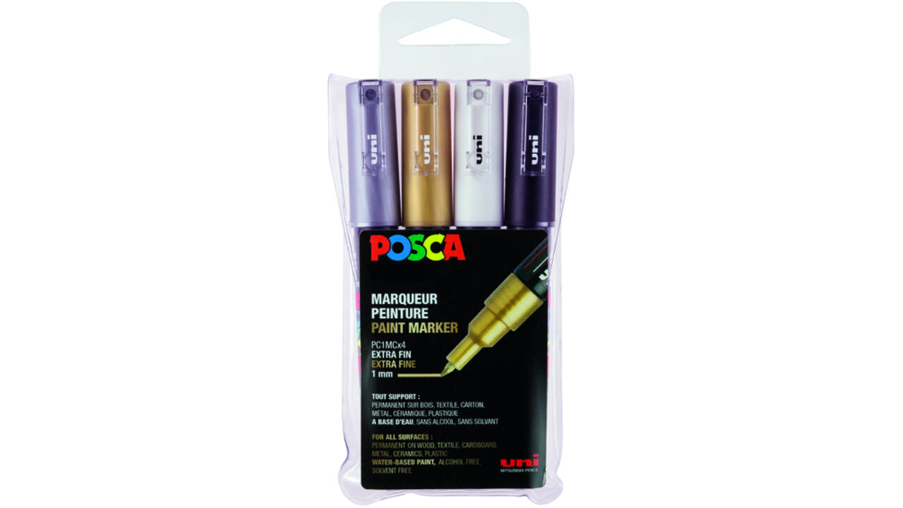 Verfstift Posca PC1MC extra fijn assorti set à 4 stuks