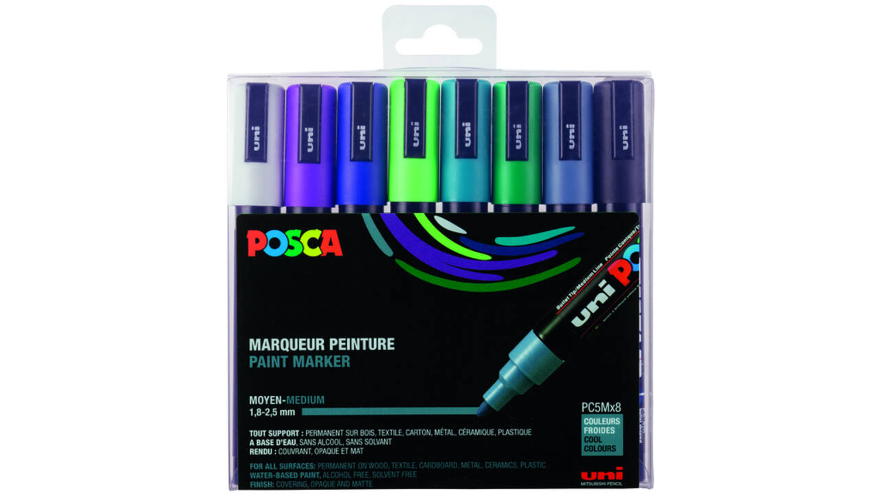 Verfstift Posca PC5M medium koel assorti set à 8 stuks