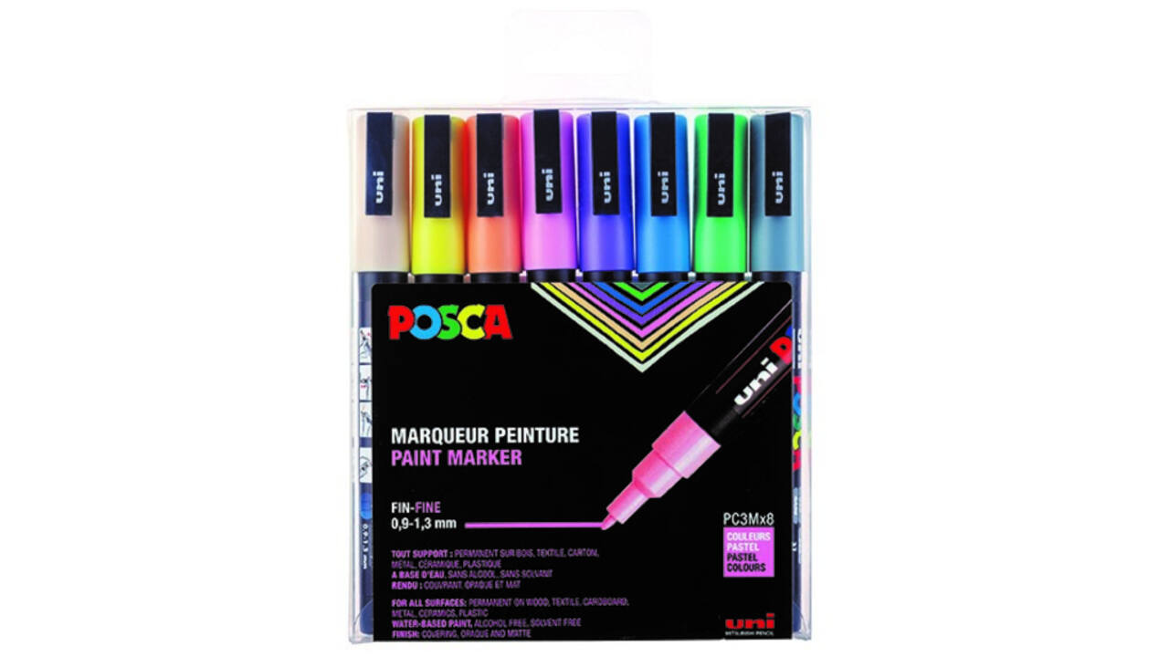 Verfstift Posca PC3M fijn pastel assorti set à 8 stuks