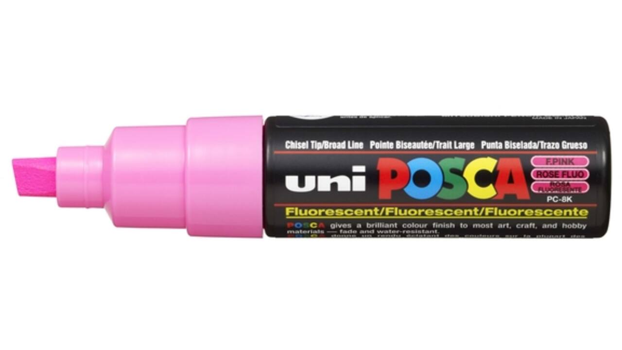Verfstift Posca PC8K breed schuin fluor roze