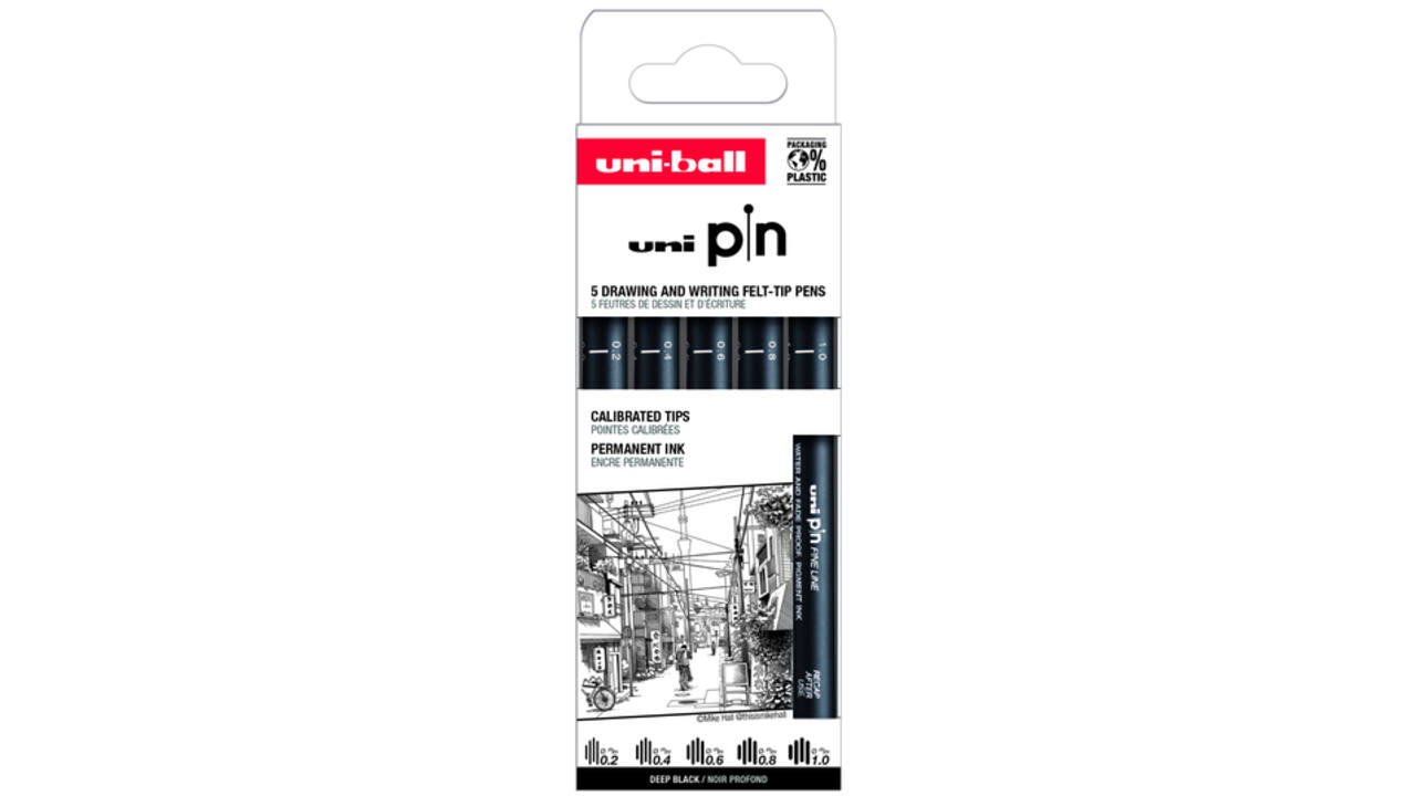 Fineliner Uni-ball Pin ASP009 set à 5 breedtes zwart