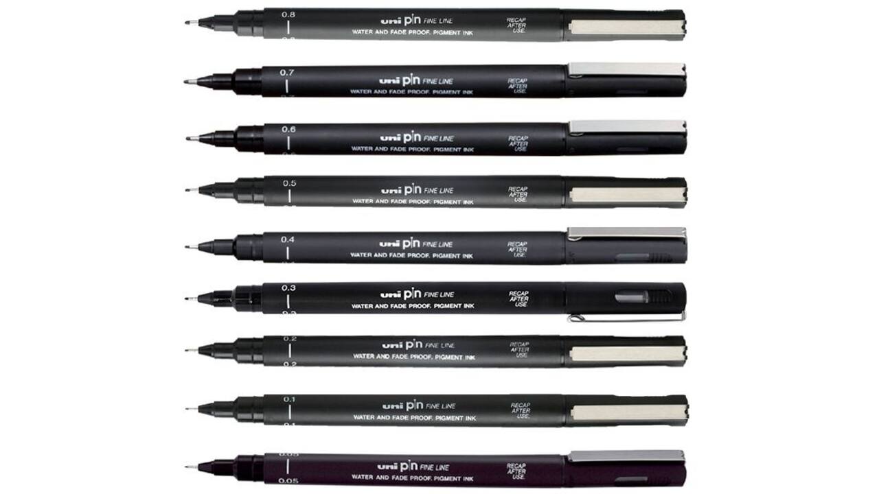 Fineliner Uni-ball Pin ASP009 set à 5 breedtes zwart